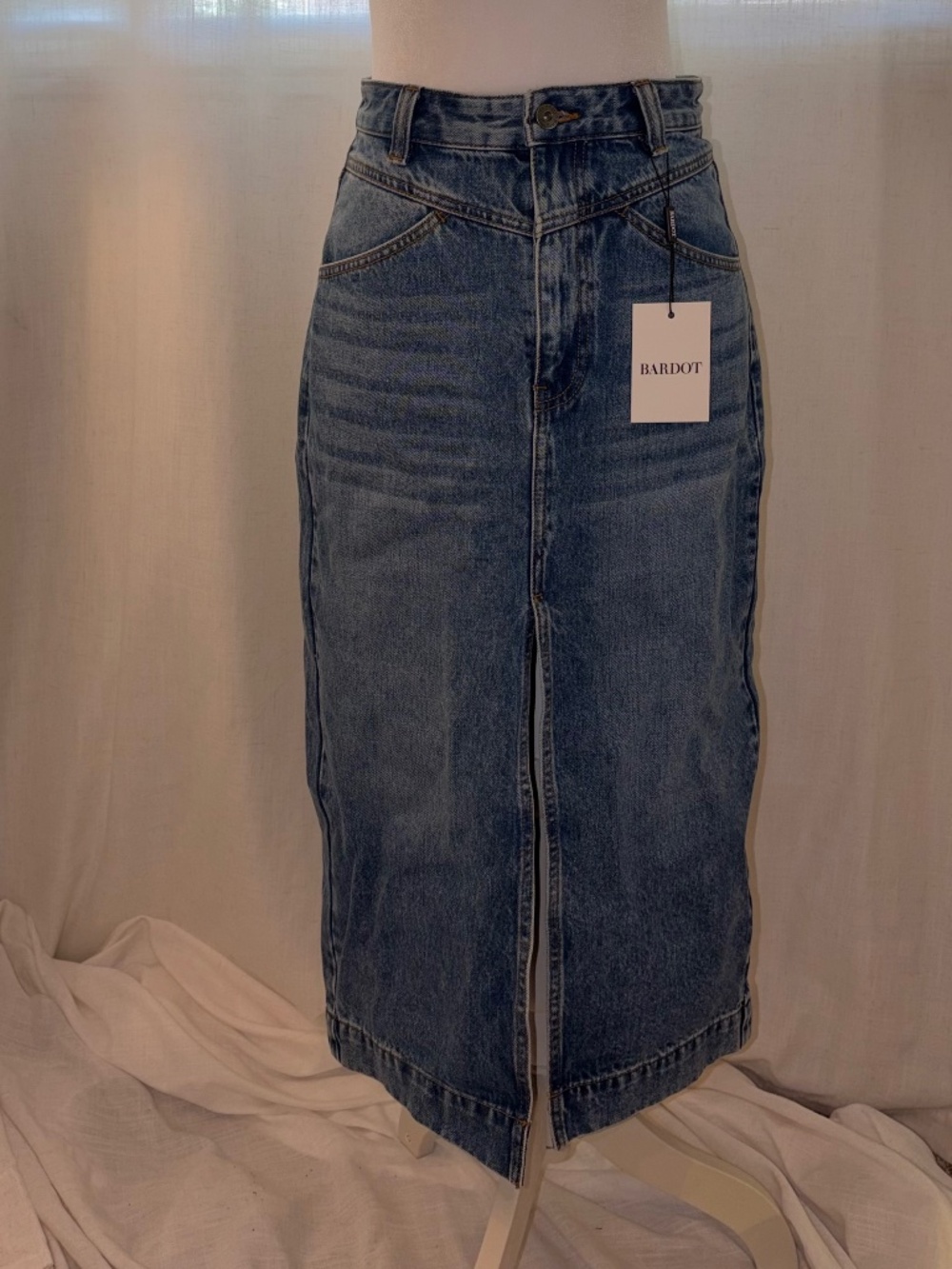 Bardot midi denim skirt